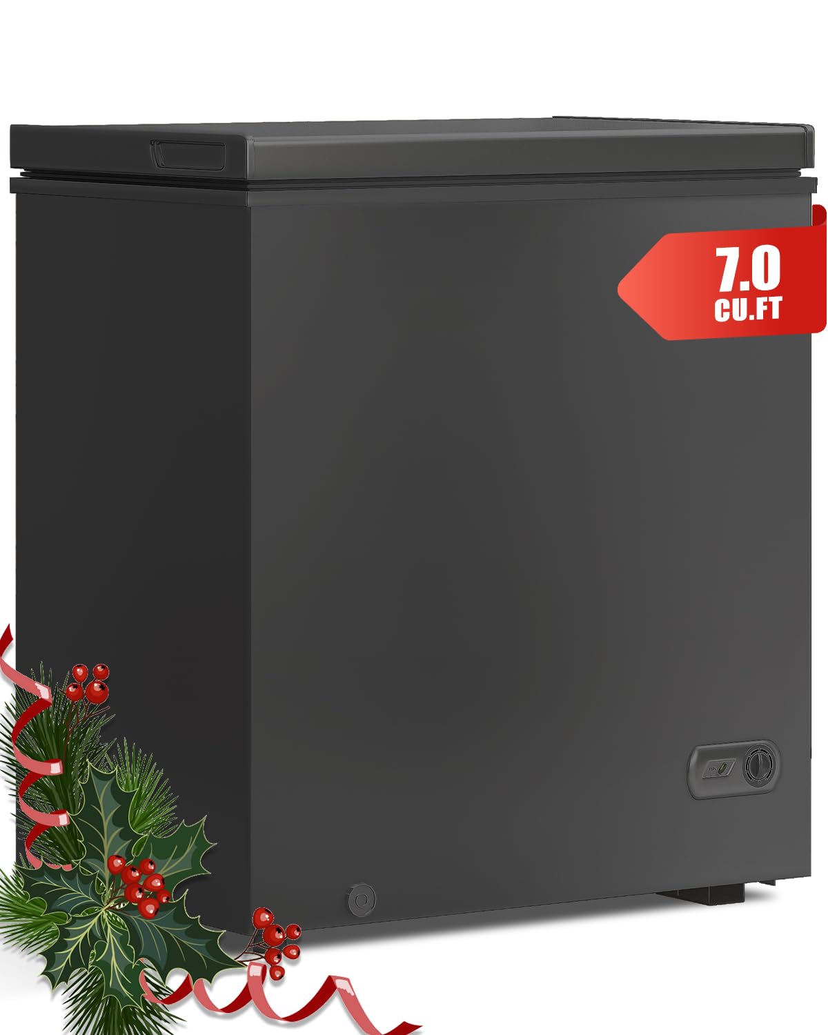 TABU 7.0 Cubic Feet Chest Freezer, Energy Saving Chest Deep Freezer with 7 Level Adjustable Thermostat, Top Opening Compact Freezer with Removable Storage Basket (Black) - CookCave