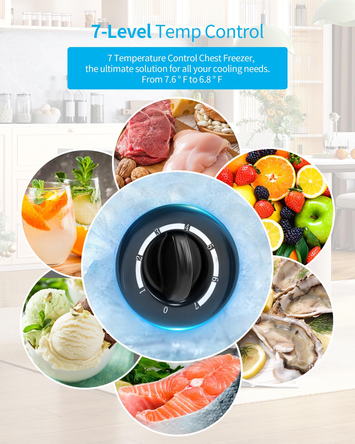 TABU 7.0 Cubic Feet Chest Freezer, Energy Saving Chest Deep Freezer with 7 Level Adjustable Thermostat, Top Opening Compact Freezer with Removable Storage Basket (Black) - CookCave