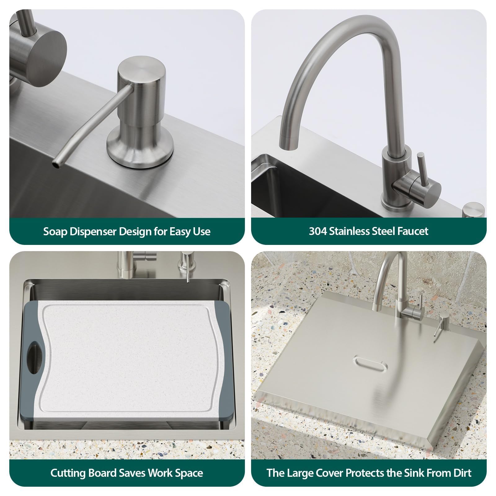 Talllor Outdoor Kitchen Sink - 21 x 20 x 9 Inch Outdoor Sink Workstation 16 Gauge Stainless Steel Drop in Kitchen Sinks Single Bowl Small Bar Sinks with Cover #TLT-0030 - CookCave