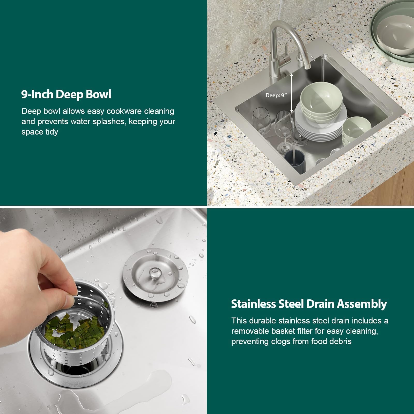 Talllor Outdoor Kitchen Sink - 21 x 20 x 9 Inch Outdoor Sink Workstation 16 Gauge Stainless Steel Drop in Kitchen Sinks Single Bowl Small Bar Sinks with Cover #TLT-0030 - CookCave