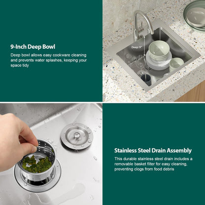 Talllor Outdoor Kitchen Sink - 21 x 20 x 9 Inch Outdoor Sink Workstation 16 Gauge Stainless Steel Drop in Kitchen Sinks Single Bowl Small Bar Sinks with Cover #TLT-0030 - CookCave