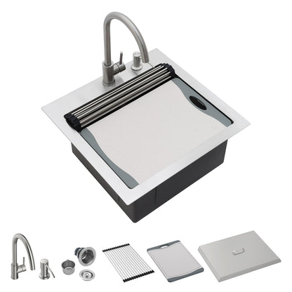 Talllor Outdoor Kitchen Sink - 21 x 20 x 9 Inch Outdoor Sink Workstation 16 Gauge Stainless Steel Drop in Kitchen Sinks Single Bowl Small Bar Sinks with Cover #TLT-0030 - CookCave