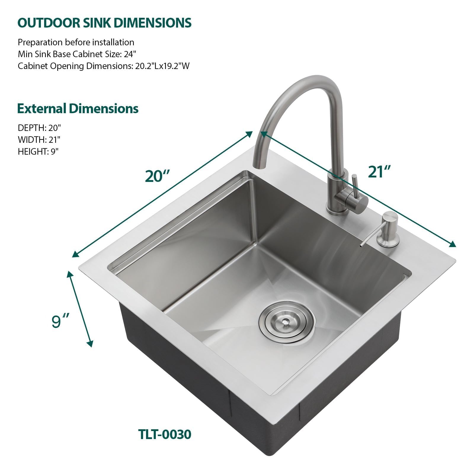 Talllor Outdoor Kitchen Sink - 21 x 20 x 9 Inch Outdoor Sink Workstation 16 Gauge Stainless Steel Drop in Kitchen Sinks Single Bowl Small Bar Sinks with Cover #TLT-0030 - CookCave