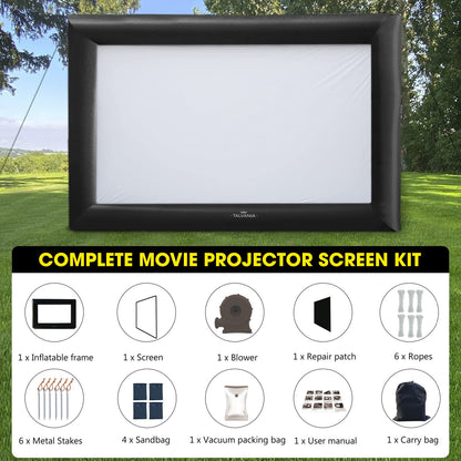 Talvania 30 Feet Inflatable Projector Screen for Outdoor and Indoor TV Movie Watching, Huge Screen, Blower, Tie Downs, Stakes, Sandbags, and Storage Bag, Quick Blow Up (30' Black) - CookCave