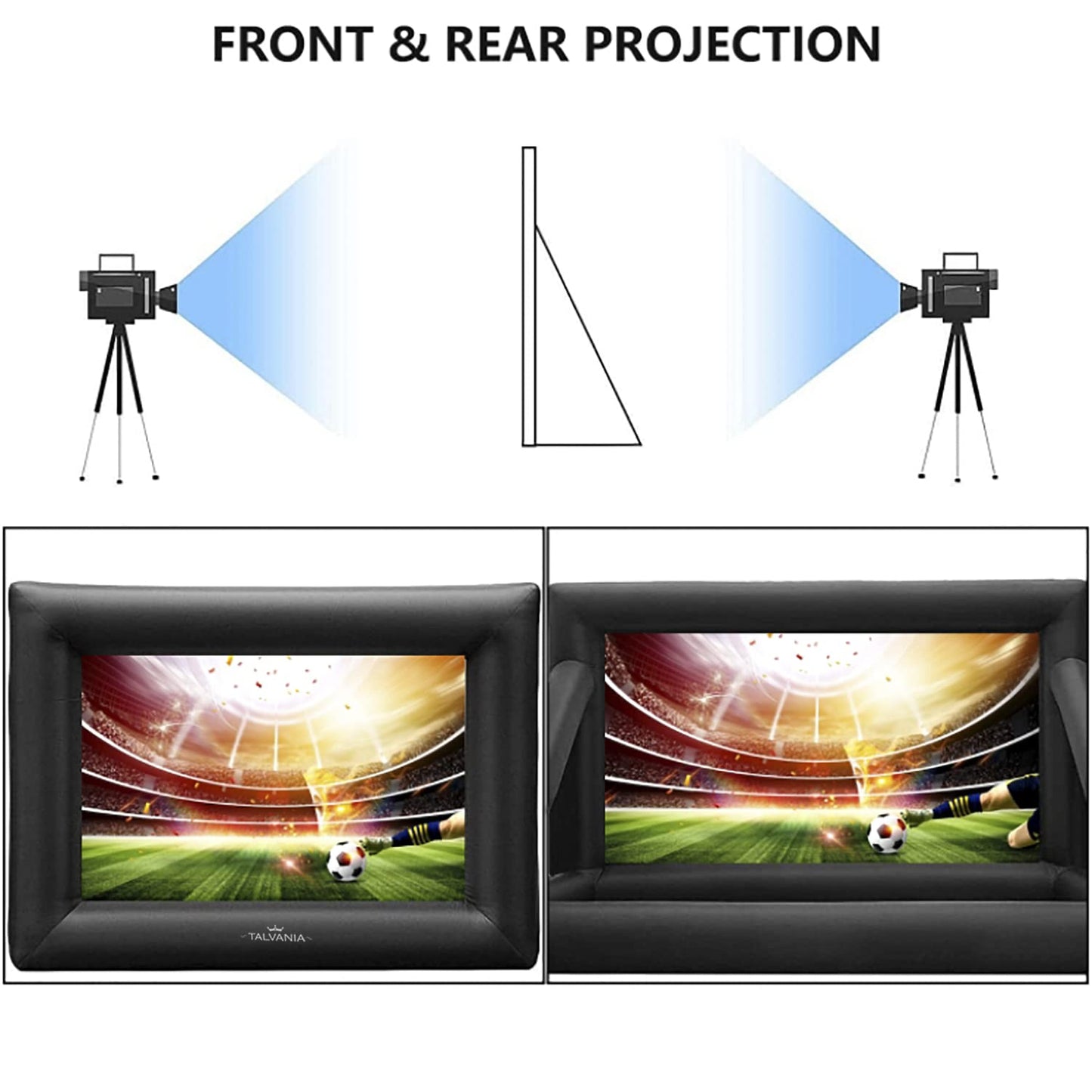 Talvania 30 Feet Inflatable Projector Screen for Outdoor and Indoor TV Movie Watching, Huge Screen, Blower, Tie Downs, Stakes, Sandbags, and Storage Bag, Quick Blow Up (30' Black) - CookCave