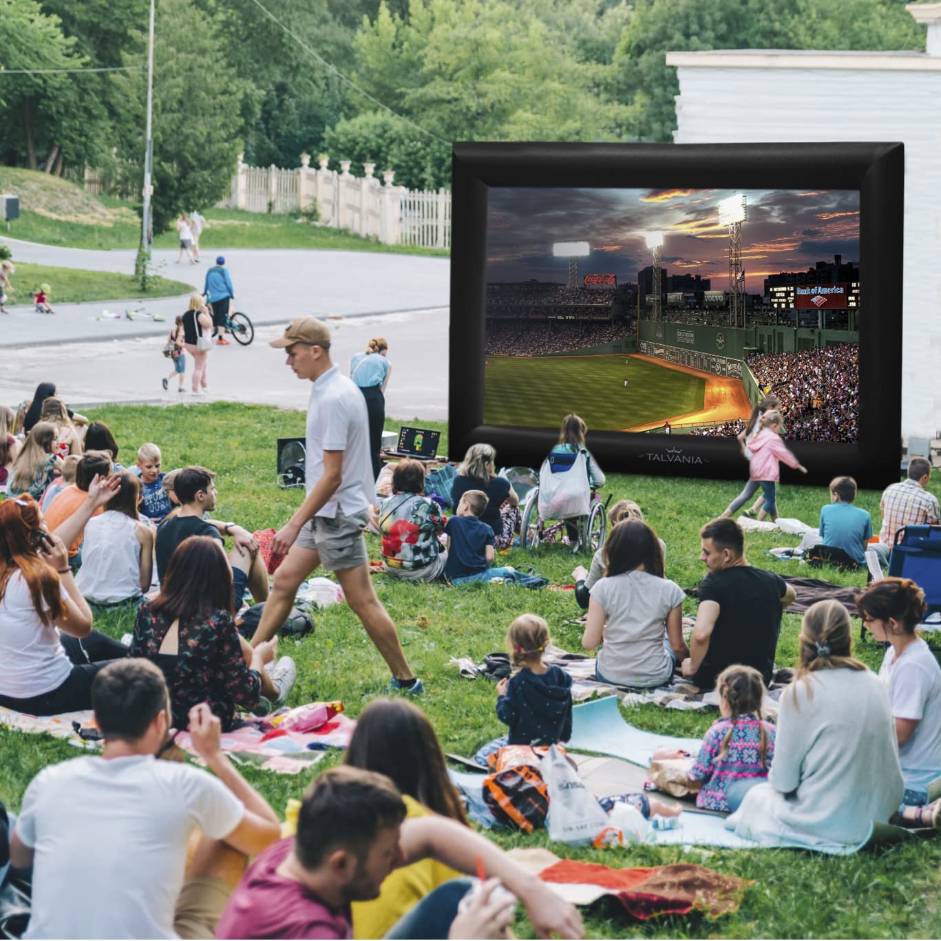 Talvania 30 Feet Inflatable Projector Screen for Outdoor and Indoor TV Movie Watching, Huge Screen, Blower, Tie Downs, Stakes, Sandbags, and Storage Bag, Quick Blow Up (30' Black) - CookCave