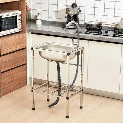 Tandefio Freestanding Outdoor Kitchen Utility Sink Set Stainless Steel Single Bowl Sink Commercial Restaurant Utility Portable Sink for Restaurant Cafe Bar Hotel Garage Laundry Room(Groovy) - CookCave