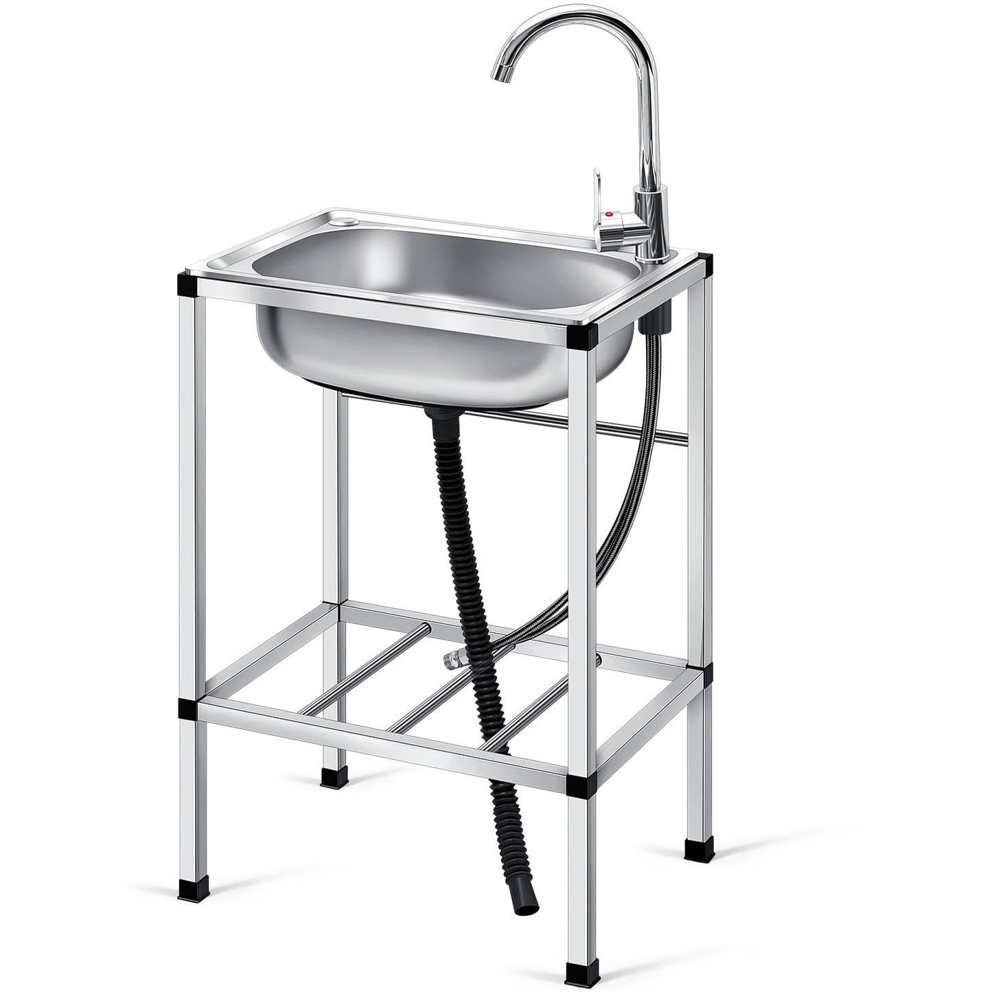 Tandefio Freestanding Outdoor Kitchen Utility Sink Set Stainless Steel Single Bowl Sink Commercial Restaurant Utility Portable Sink for Restaurant Cafe Bar Hotel Garage Laundry Room(Groovy) - CookCave