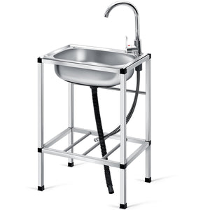 Tandefio Freestanding Outdoor Kitchen Utility Sink Set Stainless Steel Single Bowl Sink Commercial Restaurant Utility Portable Sink for Restaurant Cafe Bar Hotel Garage Laundry Room(Groovy) - CookCave