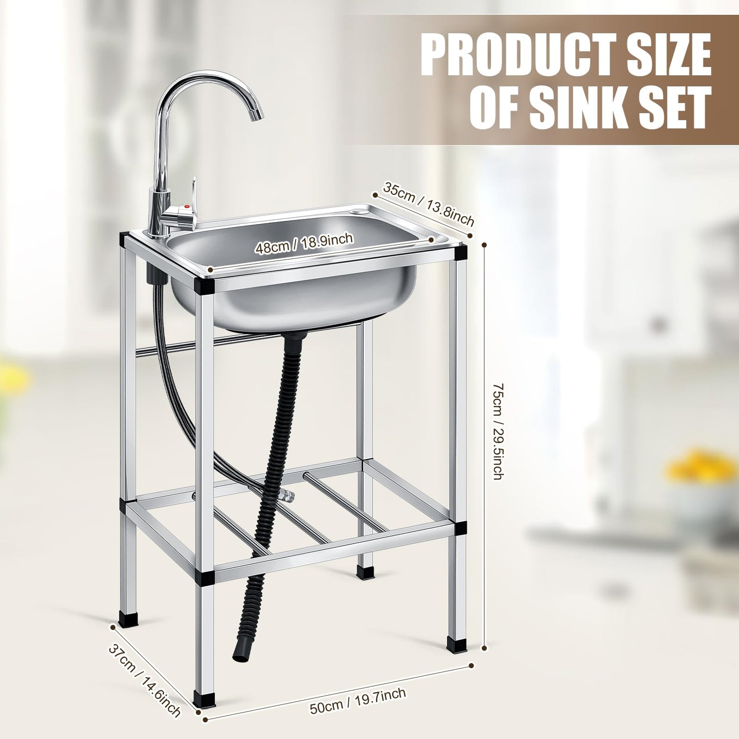 Tandefio Freestanding Outdoor Kitchen Utility Sink Set Stainless Steel Single Bowl Sink Commercial Restaurant Utility Portable Sink for Restaurant Cafe Bar Hotel Garage Laundry Room(Groovy) - CookCave