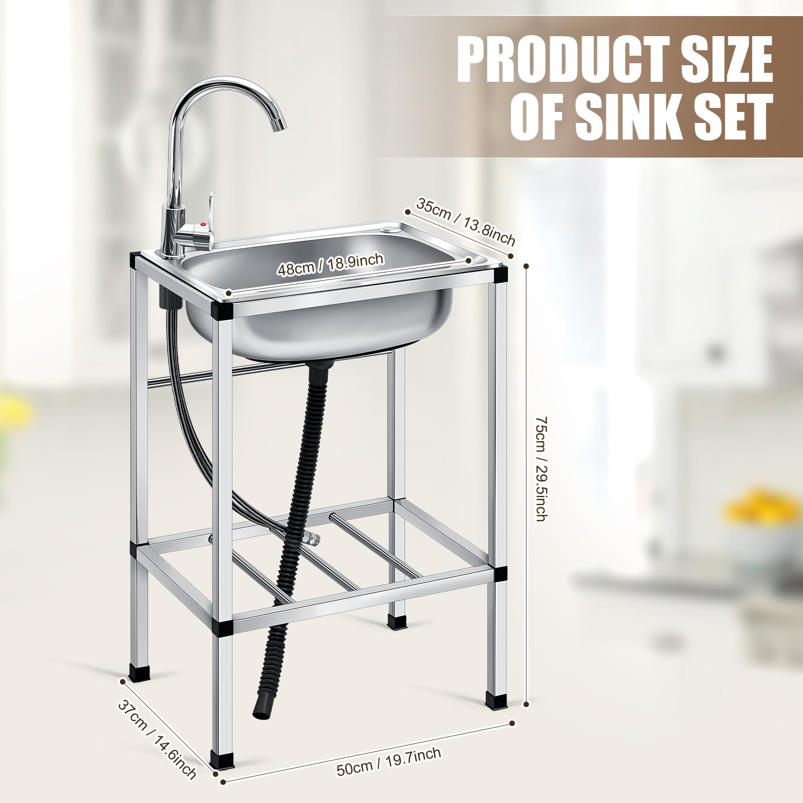 Tandefio Freestanding Outdoor Kitchen Utility Sink Set Stainless Steel Single Bowl Sink Commercial Restaurant Utility Portable Sink for Restaurant Cafe Bar Hotel Garage Laundry Room(Groovy) - CookCave