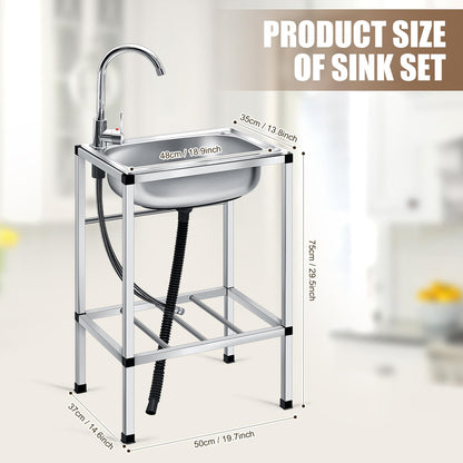 Tandefio Freestanding Outdoor Kitchen Utility Sink Set Stainless Steel Single Bowl Sink Commercial Restaurant Utility Portable Sink for Restaurant Cafe Bar Hotel Garage Laundry Room(Groovy) - CookCave