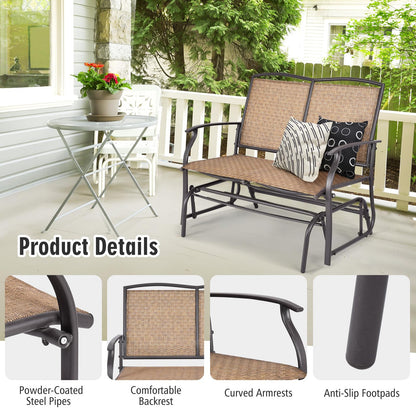 Tangkula 2-Person Patio Glider Bench, Outdoor Rocker Glider Loveseat Chair W/Heavy-Duty Steel Frame, Breathable Seat Fabric, Rocking Lounge Chair for Poolside, Garden, Backyard (Brown) - CookCave