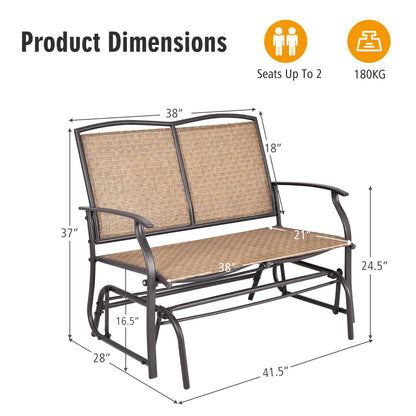 Tangkula 2-Person Patio Glider Bench, Outdoor Rocker Glider Loveseat Chair W/Heavy-Duty Steel Frame, Breathable Seat Fabric, Rocking Lounge Chair for Poolside, Garden, Backyard (Brown) - CookCave