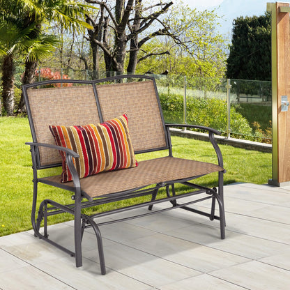 Tangkula 2-Person Patio Glider Bench, Outdoor Rocker Glider Loveseat Chair W/Heavy-Duty Steel Frame, Breathable Seat Fabric, Rocking Lounge Chair for Poolside, Garden, Backyard (Brown) - CookCave
