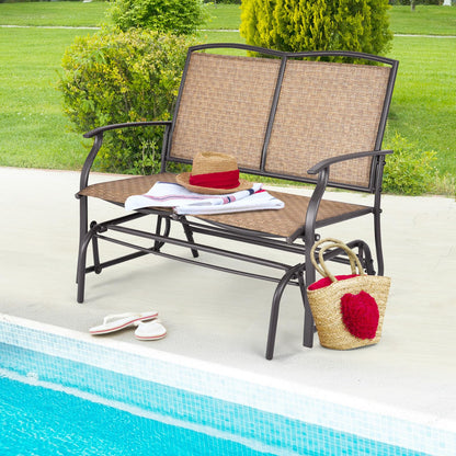 Tangkula 2-Person Patio Glider Bench, Outdoor Rocker Glider Loveseat Chair W/Heavy-Duty Steel Frame, Breathable Seat Fabric, Rocking Lounge Chair for Poolside, Garden, Backyard (Brown) - CookCave