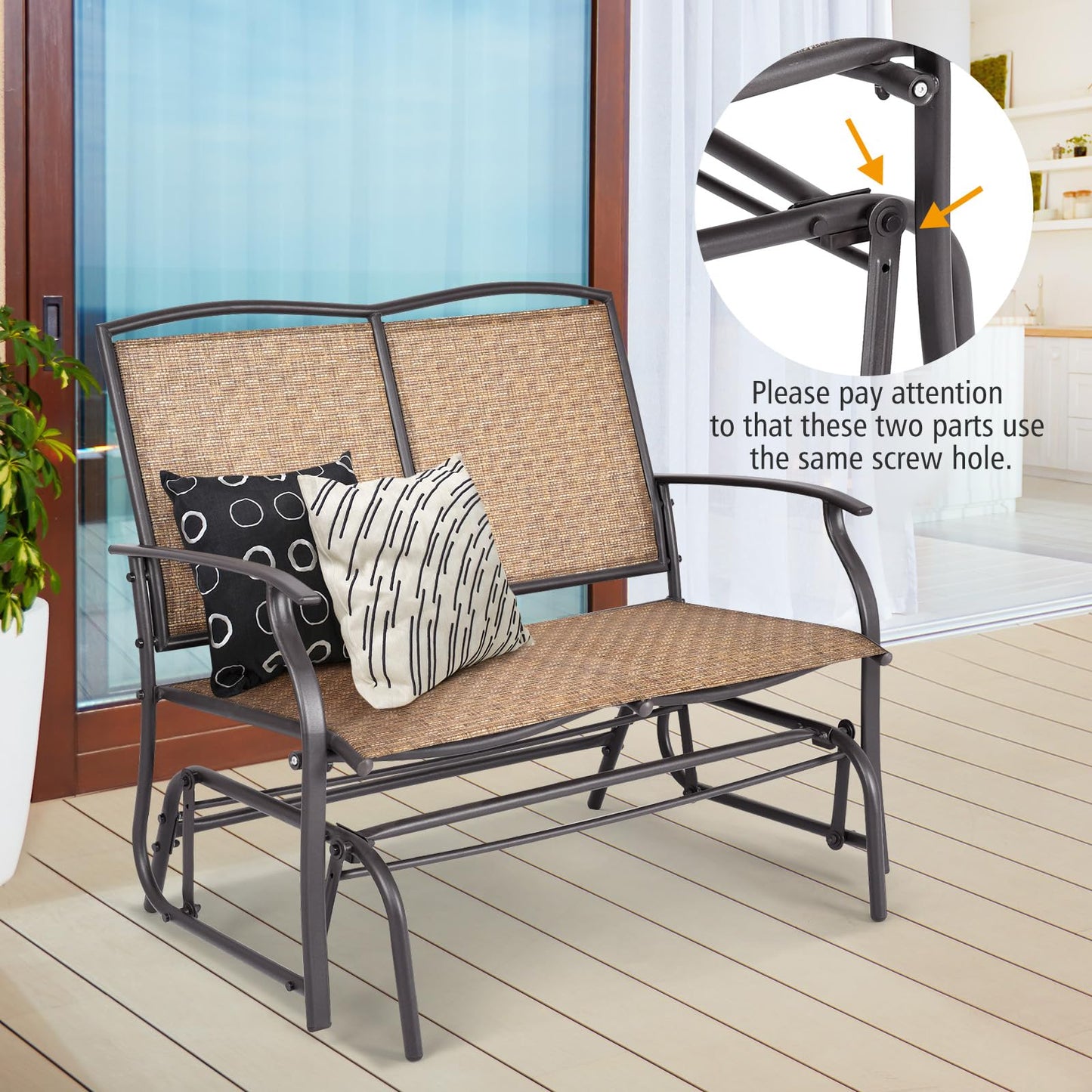 Tangkula 2-Person Patio Glider Bench, Outdoor Rocker Glider Loveseat Chair W/Heavy-Duty Steel Frame, Breathable Seat Fabric, Rocking Lounge Chair for Poolside, Garden, Backyard (Brown) - CookCave
