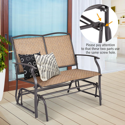 Tangkula 2-Person Patio Glider Bench, Outdoor Rocker Glider Loveseat Chair W/Heavy-Duty Steel Frame, Breathable Seat Fabric, Rocking Lounge Chair for Poolside, Garden, Backyard (Brown) - CookCave