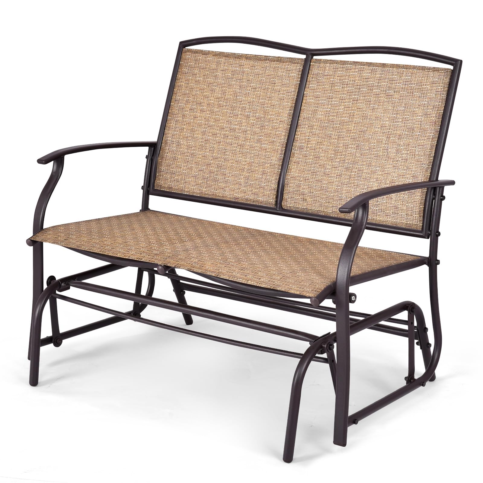 Tangkula 2-Person Patio Glider Bench, Outdoor Rocker Glider Loveseat Chair W/Heavy-Duty Steel Frame, Breathable Seat Fabric, Rocking Lounge Chair for Poolside, Garden, Backyard (Brown) - CookCave