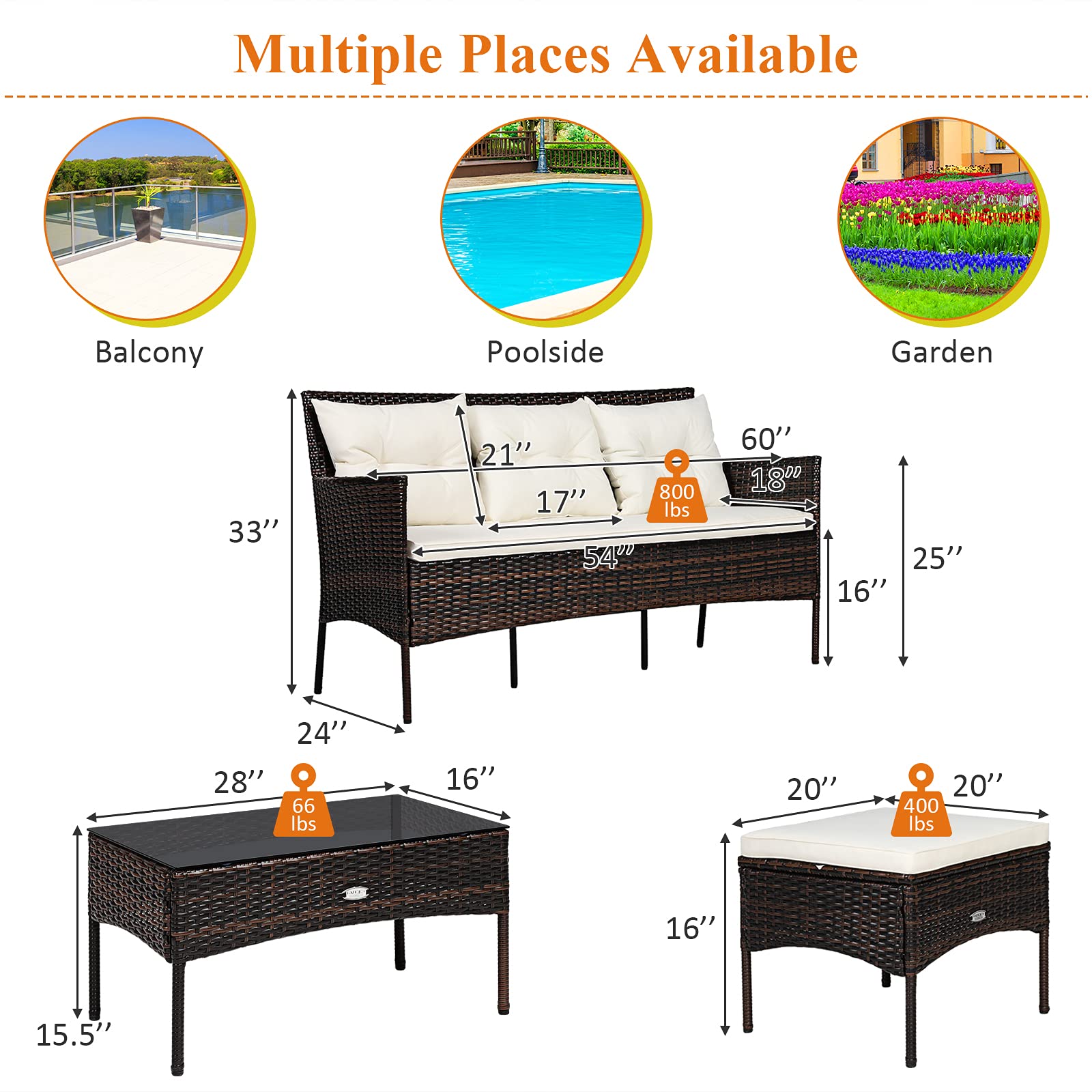 Tangkula 3 Pieces Patio Conversation Set, Outdoor PE Rattan Wicker Furniture Set W/Cozy Cushions, All Weather Sectional Sofa Set W/Tempered Glass Coffee Table for Poolside, Backyard, Garden - CookCave