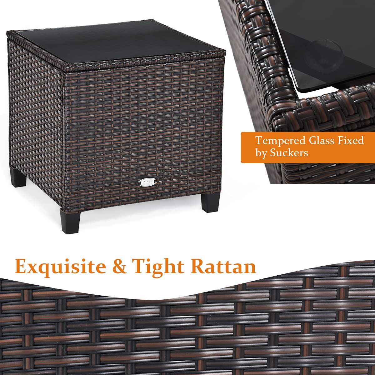 Tangkula 3 Pieces Patio Furniture Set, PE Rattan Wicker 3 Pcs Outdoor Sofa Set w/Washable Cushion and Tempered Glass Tabletop, Conversation Furniture for Garden Poolside Balcony (White) - CookCave