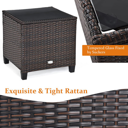 Tangkula 3 Pieces Patio Furniture Set, PE Rattan Wicker 3 Pcs Outdoor Sofa Set w/Washable Cushion and Tempered Glass Tabletop, Conversation Furniture for Garden Poolside Balcony (White) - CookCave
