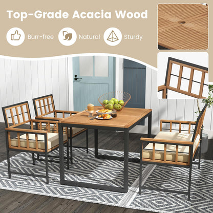 Tangkula 4 Piece Patio Dining Set, Outdoor Wood Dining Furniture W/ 2 Chairs & 1 Loveseat, 47” Acacia Wood Table W/Umbrella Hole, Cozy Seat Cushions, Outside Furniture Set for Backyard, Poolside - CookCave