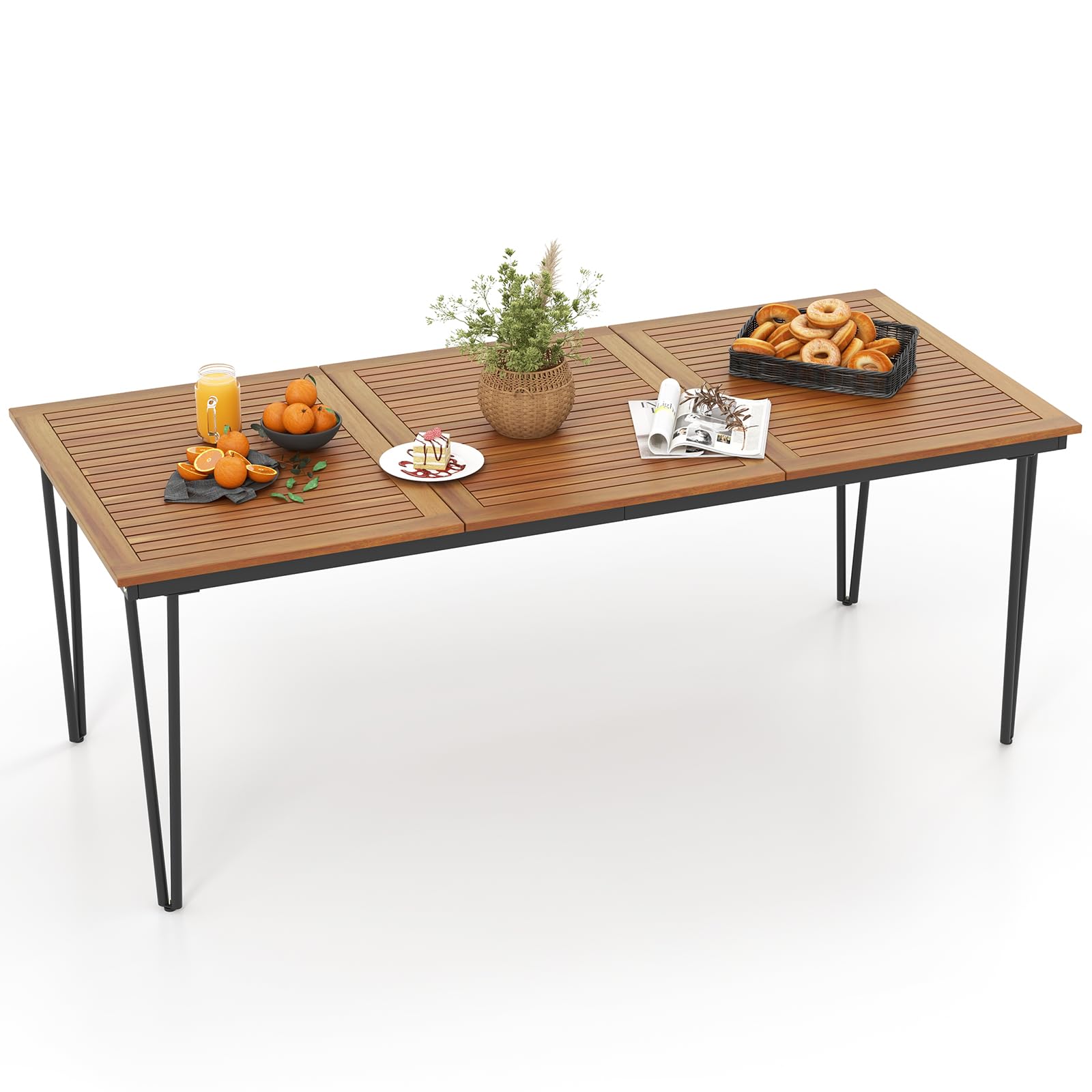 Tangkula 79 Inch Outdoor Dining Table, 8-Person Patio Table with 1.9 Inch Umbrella Hole, Metal Legs & Adjustable Foot Pads, Indoor Rectangular Bistro Table for Garden, Poolside & Park - CookCave