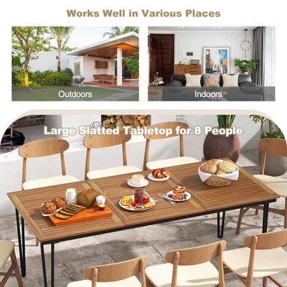 Tangkula 79 Inch Outdoor Dining Table, 8-Person Patio Table with 1.9 Inch Umbrella Hole, Metal Legs & Adjustable Foot Pads, Indoor Rectangular Bistro Table for Garden, Poolside & Park - CookCave