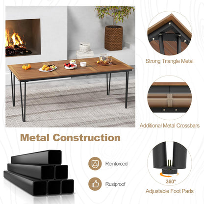 Tangkula 79 Inch Outdoor Dining Table, 8-Person Patio Table with 1.9 Inch Umbrella Hole, Metal Legs & Adjustable Foot Pads, Indoor Rectangular Bistro Table for Garden, Poolside & Park - CookCave