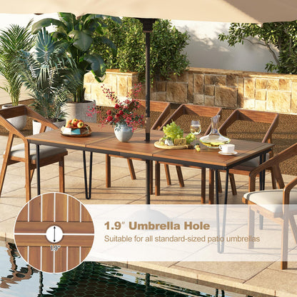 Tangkula 79 Inch Outdoor Dining Table, 8-Person Patio Table with 1.9 Inch Umbrella Hole, Metal Legs & Adjustable Foot Pads, Indoor Rectangular Bistro Table for Garden, Poolside & Park - CookCave