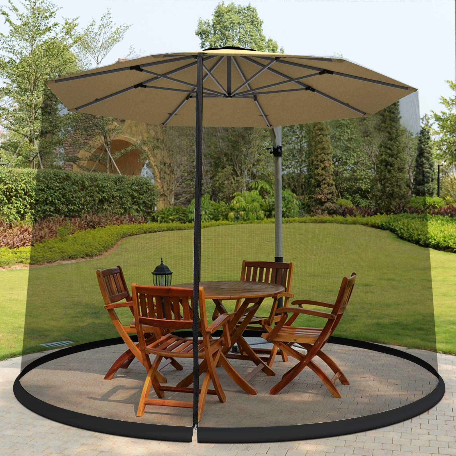 TANGKULA 9/10FT Patio Umbrella Screen, with Zipper Door and Polyester Mesh Netting, Height and Diameter Adjustable, Suitable for Outdoor Patio Camping Umbrella - CookCave