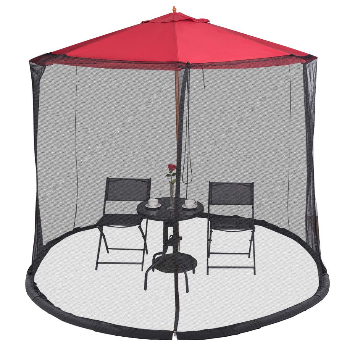 TANGKULA 9/10FT Patio Umbrella Screen, with Zipper Door and Polyester Mesh Netting, Height and Diameter Adjustable, Suitable for Outdoor Patio Camping Umbrella - CookCave
