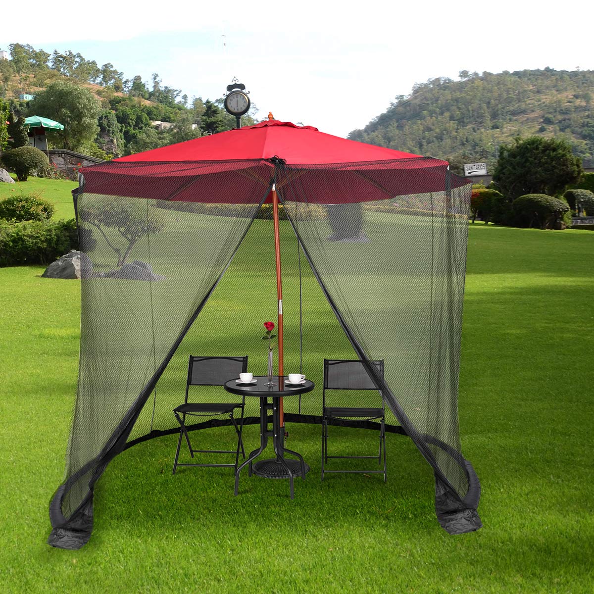 TANGKULA 9/10FT Patio Umbrella Screen, with Zipper Door and Polyester Mesh Netting, Height and Diameter Adjustable, Suitable for Outdoor Patio Camping Umbrella - CookCave