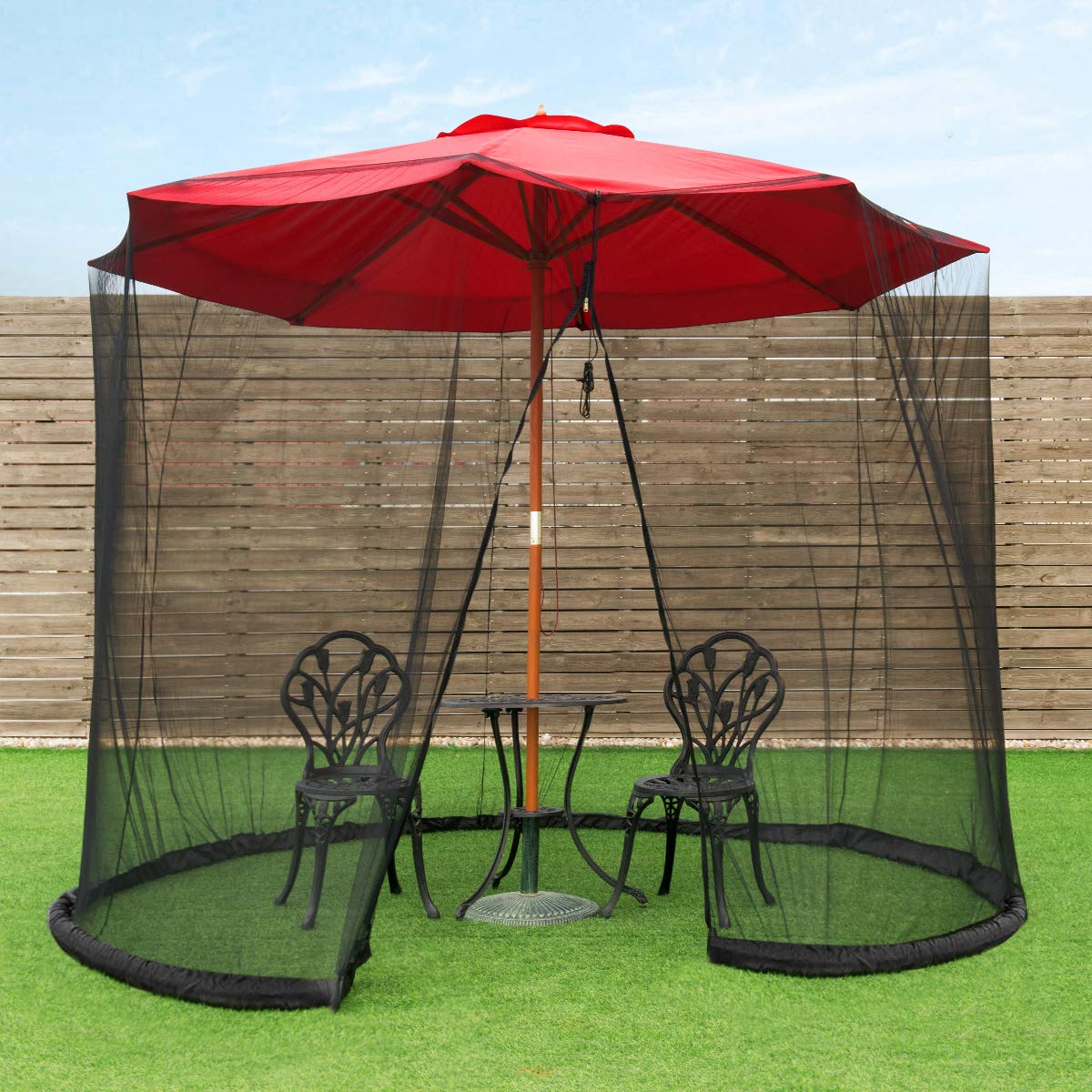 TANGKULA 9/10FT Patio Umbrella Screen, with Zipper Door and Polyester Mesh Netting, Height and Diameter Adjustable, Suitable for Outdoor Patio Camping Umbrella - CookCave