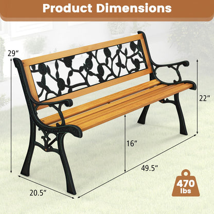 Tangkula Outdoor Garden Bench Park Bench, Patio Iron Bench Chair with Cast Iron & Hardwood Structure, Weather Proof Porch Loveseat, Perfect for Backyard, Deck, Lawn, Poolside - CookCave