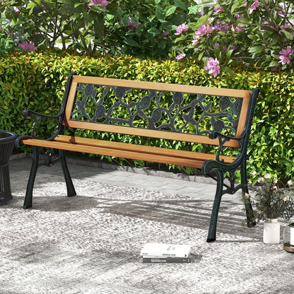 Tangkula Outdoor Garden Bench Park Bench, Patio Iron Bench Chair with Cast Iron & Hardwood Structure, Weather Proof Porch Loveseat, Perfect for Backyard, Deck, Lawn, Poolside - CookCave