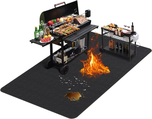 TAOMAND Large 76 x 52 inches Under Grill Mats for Outdoor Grill | Double-Sided Fireproof | Waterproof | Oil-Proof | Easy to Clean | Indoor Fireplace/Fire Pit Mat | Quality BBQ Mat for Deck Patio Lawn - CookCave