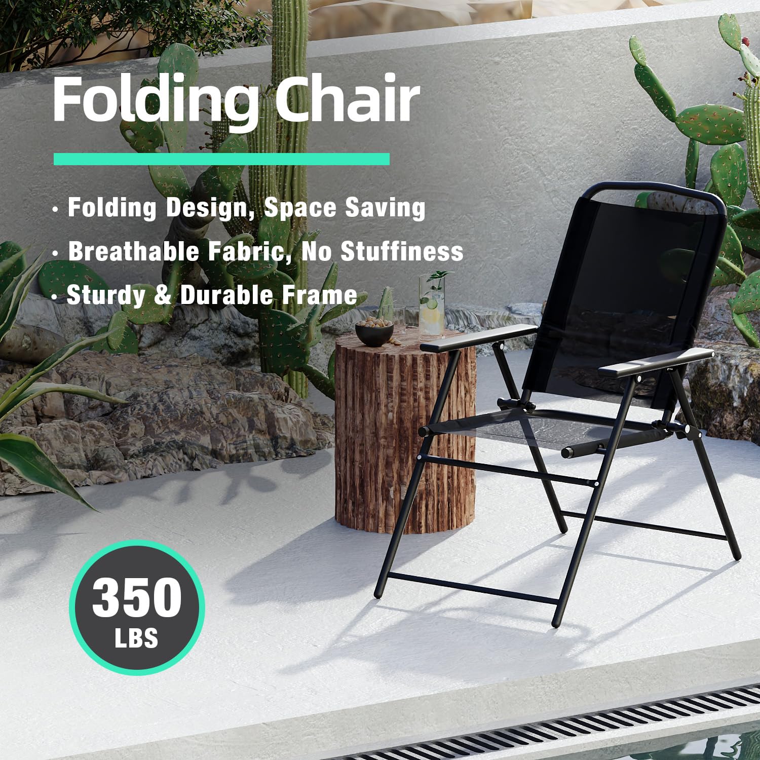 TAVATA 6 Piece Patio Dining Set with Umbrella, Outdoor Furniture Set with 4 Folding Chairs & Portable Metal Garden Table for Lawn, Backyard, Deck, Camping（Black） - CookCave