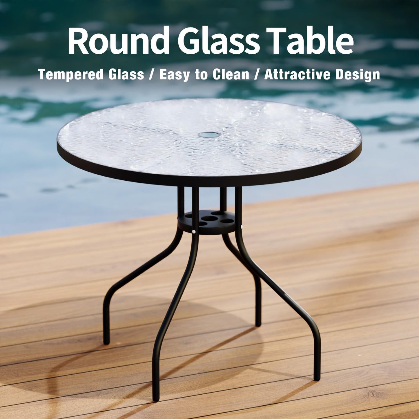 TAVATA 6 Piece Patio Dining Set with Umbrella, Outdoor Furniture Set with 4 Folding Chairs & Portable Metal Garden Table for Lawn, Backyard, Deck, Camping（Black） - CookCave