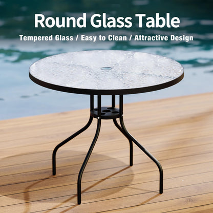 TAVATA 6 Piece Patio Dining Set with Umbrella, Outdoor Furniture Set with 4 Folding Chairs & Portable Metal Garden Table for Lawn, Backyard, Deck, Camping（Black） - CookCave