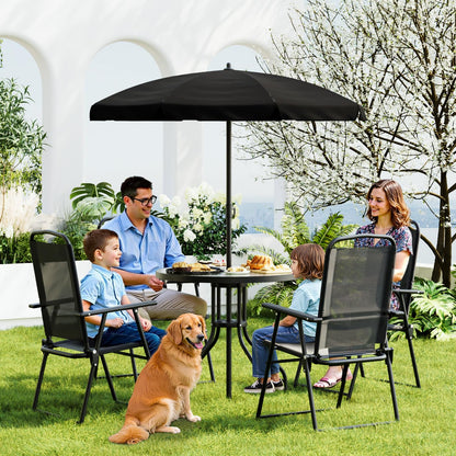 TAVATA 6 Piece Patio Dining Set with Umbrella, Outdoor Furniture Set with 4 Folding Chairs & Portable Metal Garden Table for Lawn, Backyard, Deck, Camping（Black） - CookCave