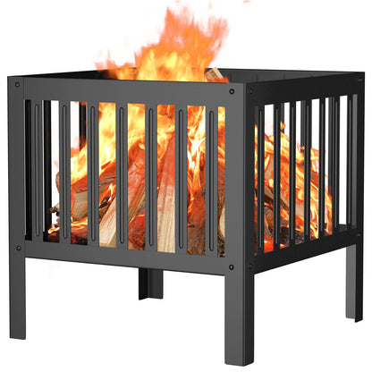 TBMLC 16-Inch Square Steel Grating Fire Pit in Black - Portable and Durable,Perfect for Backyard, Camping, and Bonfire Gathering Outdoor - CookCave