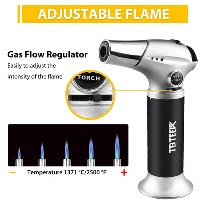 TBTEEK Butane Torch, Kitchen Torch Cooking Torch with Safety Lock & Adjustable Flame for Cooking, BBQ, Baking, Brulee, Creme, DIY Soldering(Butane Not Included) - CookCave