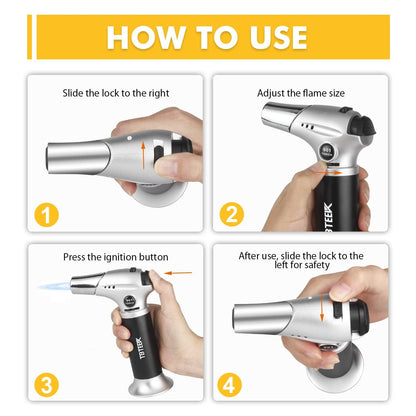 TBTEEK Butane Torch, Kitchen Torch Cooking Torch with Safety Lock & Adjustable Flame for Cooking, BBQ, Baking, Brulee, Creme, DIY Soldering(Butane Not Included) - CookCave