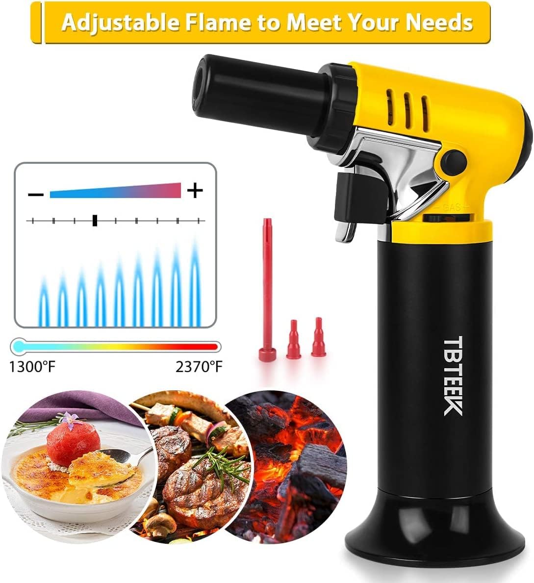 TBTeek Butane Torch with Fuel Gauge T907, One-hand Operation Kitchen Torch Lighter with Adjustable Flame for BBQ, Baking, Brulee Creme, Crafts and Soldering(Butane Gas Not Included) - CookCave