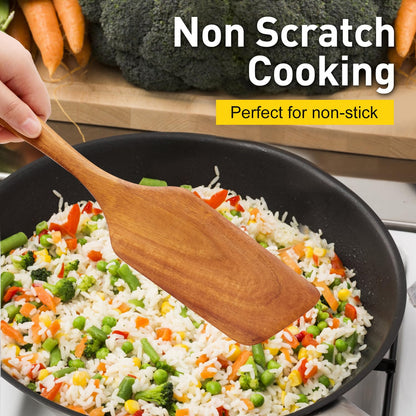 Teak Wooden Spatula for Cooking Wok Spatula Kitchen Turner for Mixing, Scraping, Baking Spatula Best Non Stick Wood Cooking Utensil Angled Flat Spatula Egg Flipper Spatula Scraper Fish Spatula Turner - CookCave