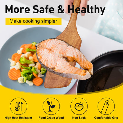 Teak Wooden Spatula for Cooking Wok Spatula Kitchen Turner for Mixing, Scraping, Baking Spatula Best Non Stick Wood Cooking Utensil Angled Flat Spatula Egg Flipper Spatula Scraper Fish Spatula Turner - CookCave