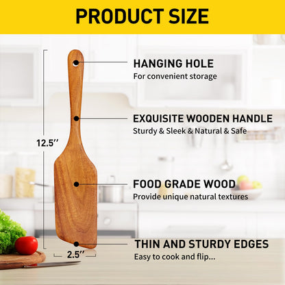 Teak Wooden Spatula for Cooking Wok Spatula Kitchen Turner for Mixing, Scraping, Baking Spatula Best Non Stick Wood Cooking Utensil Angled Flat Spatula Egg Flipper Spatula Scraper Fish Spatula Turner - CookCave