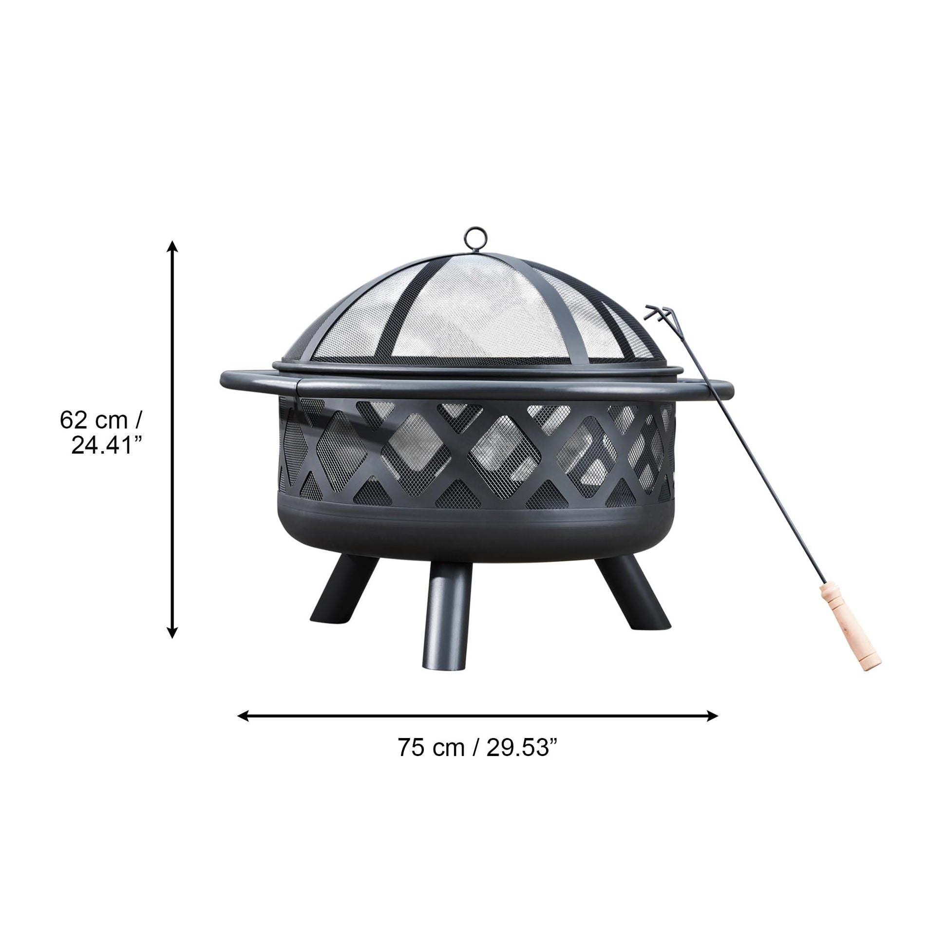 Teamson Home Round Steel Outdoor Fire Pit Outside Wood Burning Firepit Bonfire with Firebowl, Poker, Mesh Screen for Patio Garden Backyard BBQ, 30 Inch, Black - CookCave